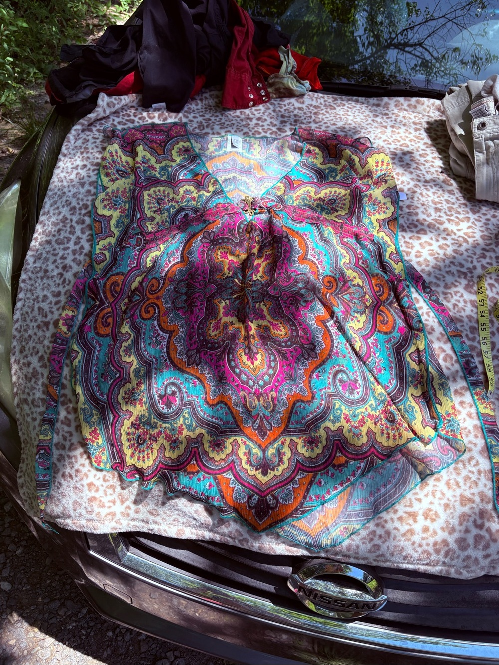 Becca Paisley Tie Back Swim Sheer Cover Up Size Medium-Large Boho Y2K Hippie - Picture 2 of 9